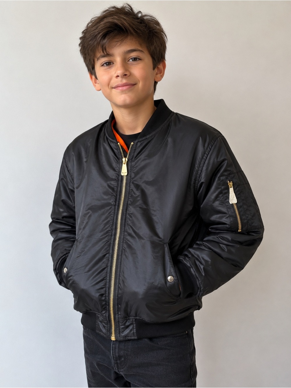 Rothco MA-1 Flight Bomber Jacket Youth Large Black/Orange Reversible